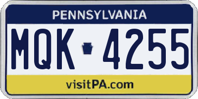 PA license plate MQK4255