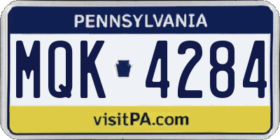 PA license plate MQK4284