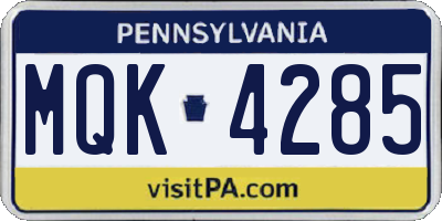 PA license plate MQK4285