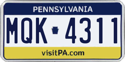 PA license plate MQK4311