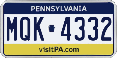 PA license plate MQK4332