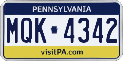 PA license plate MQK4342