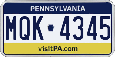 PA license plate MQK4345