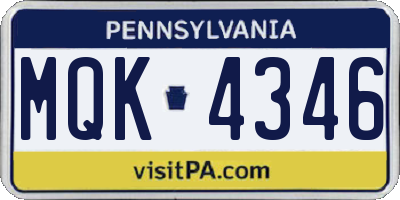 PA license plate MQK4346