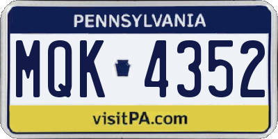 PA license plate MQK4352
