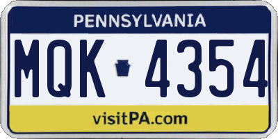 PA license plate MQK4354
