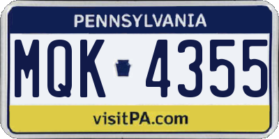 PA license plate MQK4355