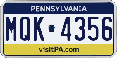 PA license plate MQK4356