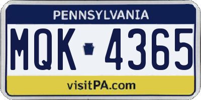 PA license plate MQK4365