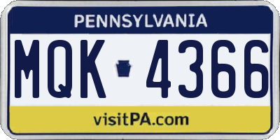 PA license plate MQK4366