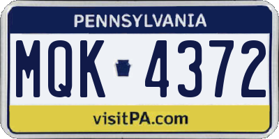 PA license plate MQK4372