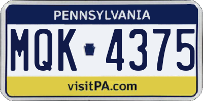 PA license plate MQK4375