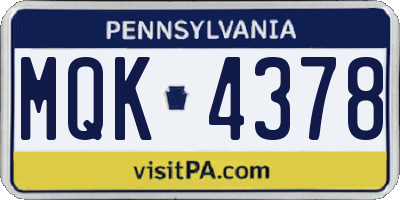 PA license plate MQK4378