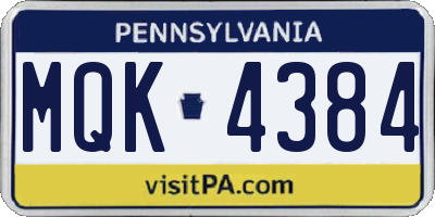 PA license plate MQK4384