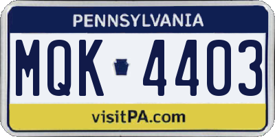 PA license plate MQK4403