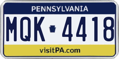 PA license plate MQK4418