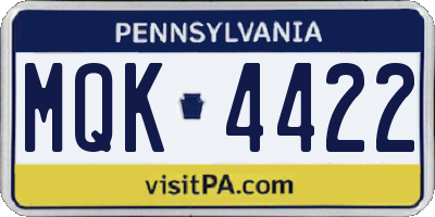 PA license plate MQK4422