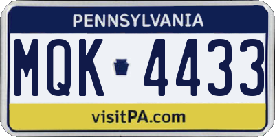 PA license plate MQK4433