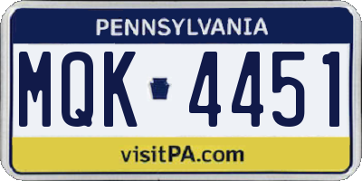 PA license plate MQK4451