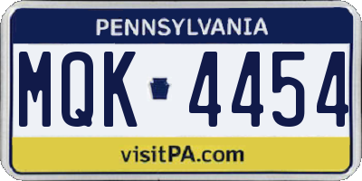 PA license plate MQK4454