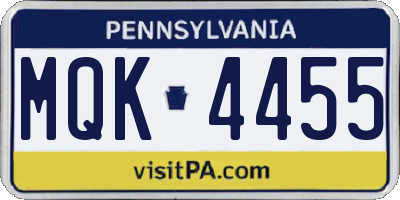 PA license plate MQK4455