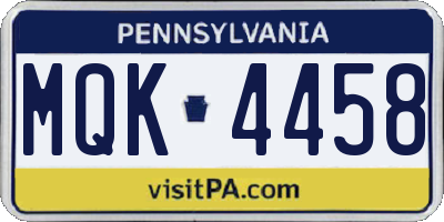 PA license plate MQK4458