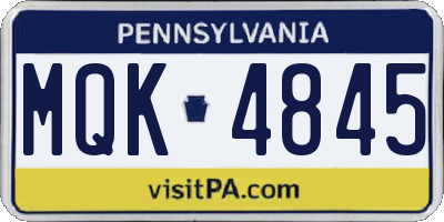 PA license plate MQK4845