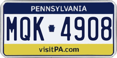 PA license plate MQK4908