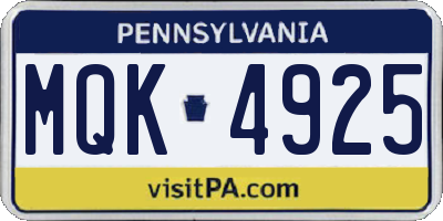 PA license plate MQK4925