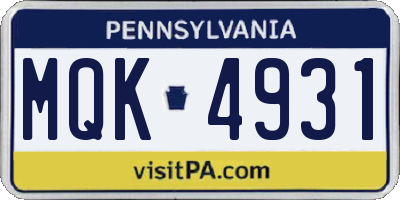 PA license plate MQK4931