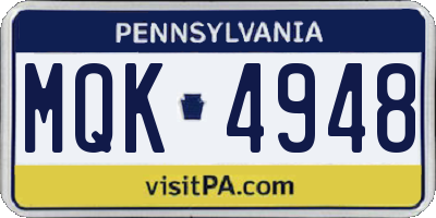 PA license plate MQK4948