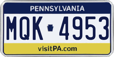 PA license plate MQK4953