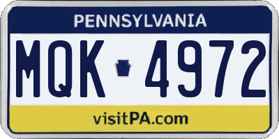 PA license plate MQK4972