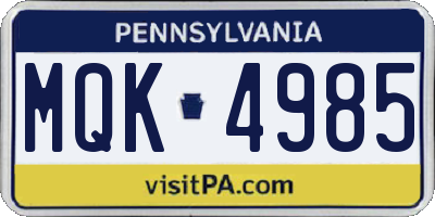 PA license plate MQK4985
