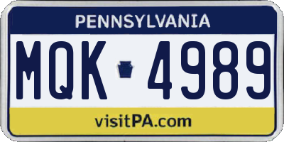 PA license plate MQK4989
