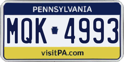 PA license plate MQK4993