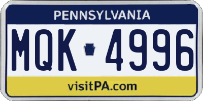 PA license plate MQK4996