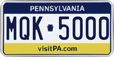 PA license plate MQK5000