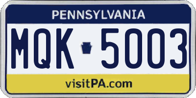 PA license plate MQK5003