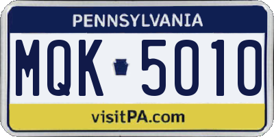 PA license plate MQK5010