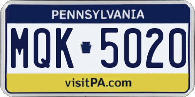 PA license plate MQK5020