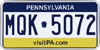 PA license plate MQK5072