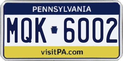 PA license plate MQK6002
