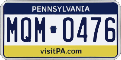 PA license plate MQM0476