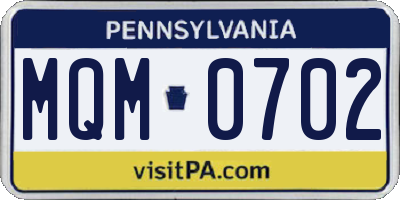 PA license plate MQM0702