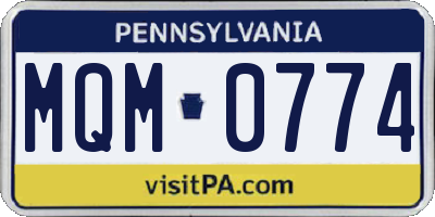 PA license plate MQM0774