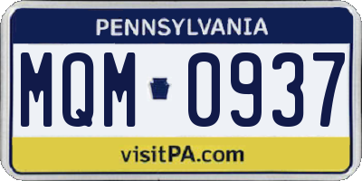 PA license plate MQM0937