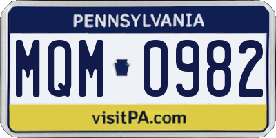PA license plate MQM0982