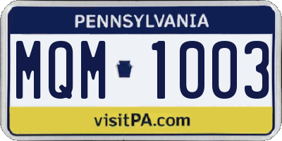 PA license plate MQM1003