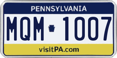 PA license plate MQM1007